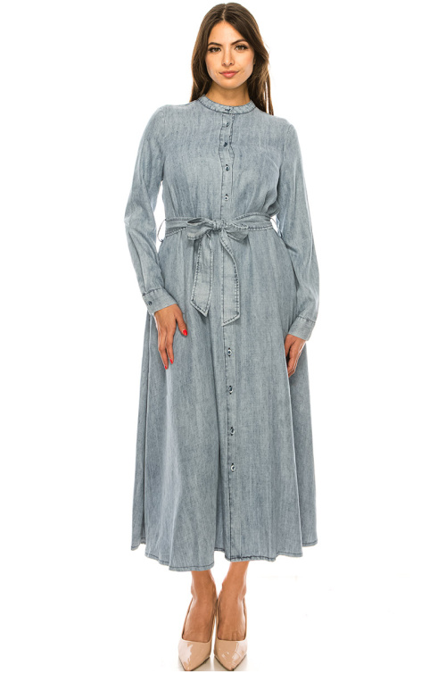 Modern Muslim Women’s Relaxed Denim Maxi Dress - Blue Denim
